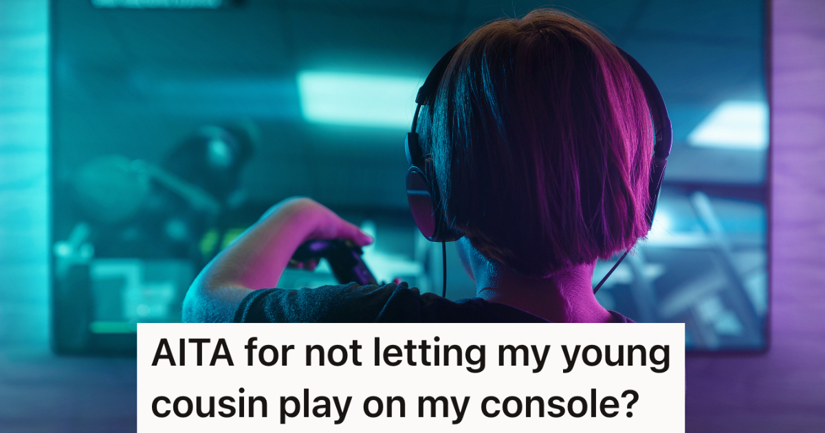 back view of a little boy wearing headphones and playing a video game