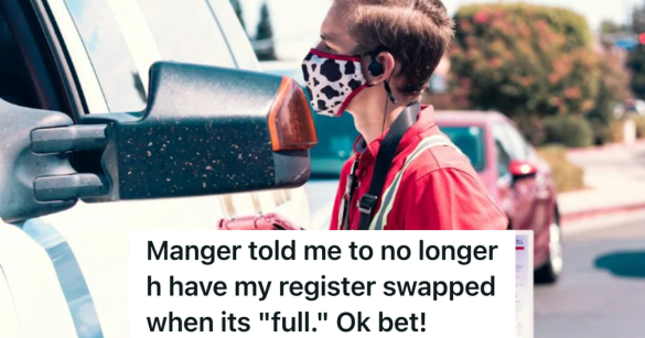 employee taking a drive thru order outside