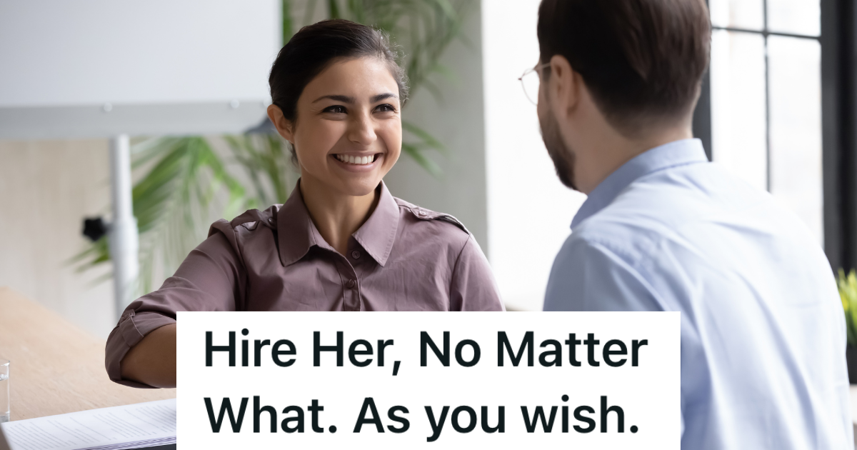 woman smiling at a man during an interview