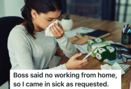 A Sick Employee Wanted To Work From Home Instead Of Taking A PTO Day, But Their Boss Told Them To Come In Anyway
