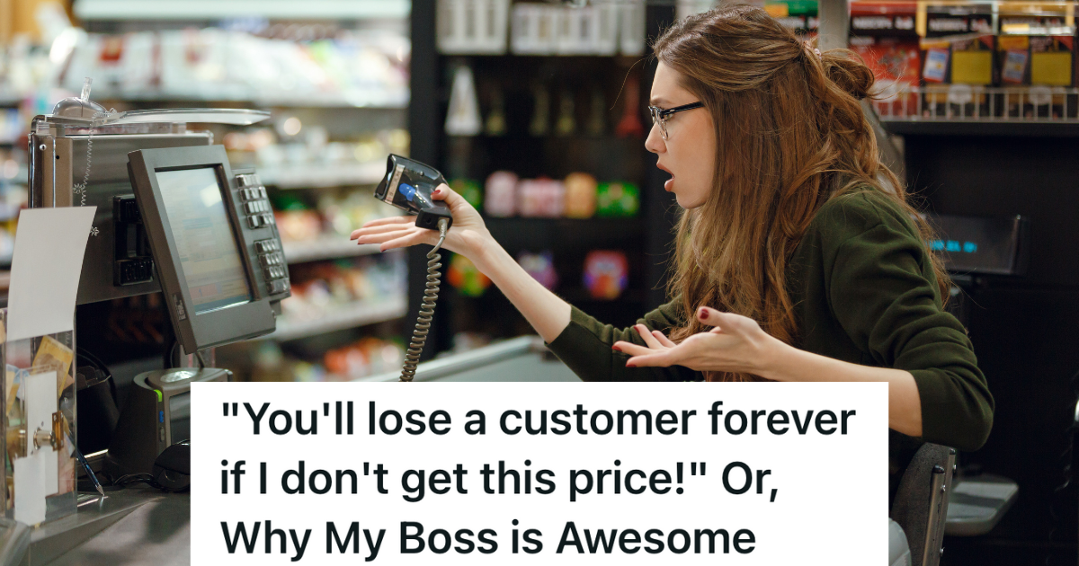 confused cashier looking at register