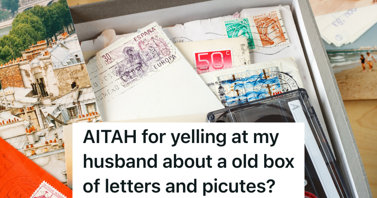 box filled with photos, letters and a cassette tape