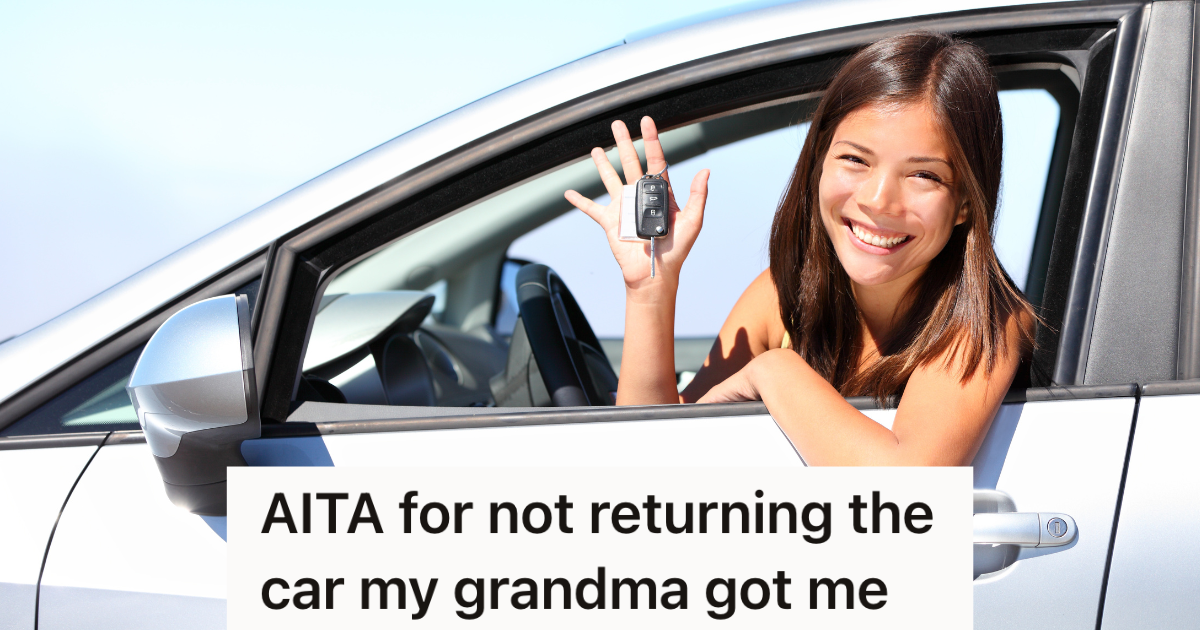 smiling young woman sitting in the drivers seat of a white car holding car keys