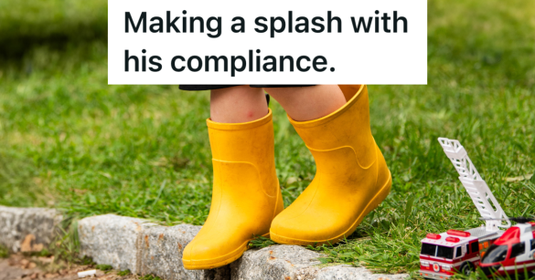 child wearing bright yellow rain boots