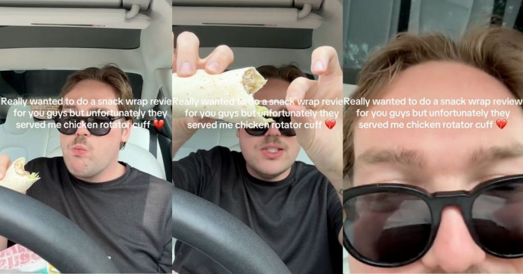 Man showing his food in the car