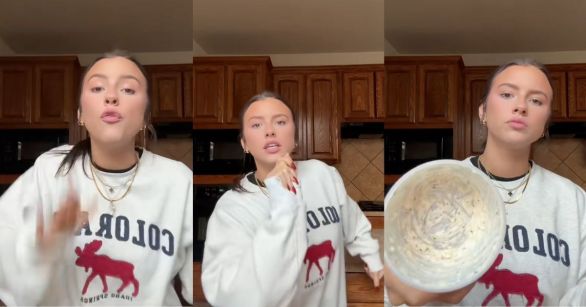 A woman talking and gesturing enthusiastically