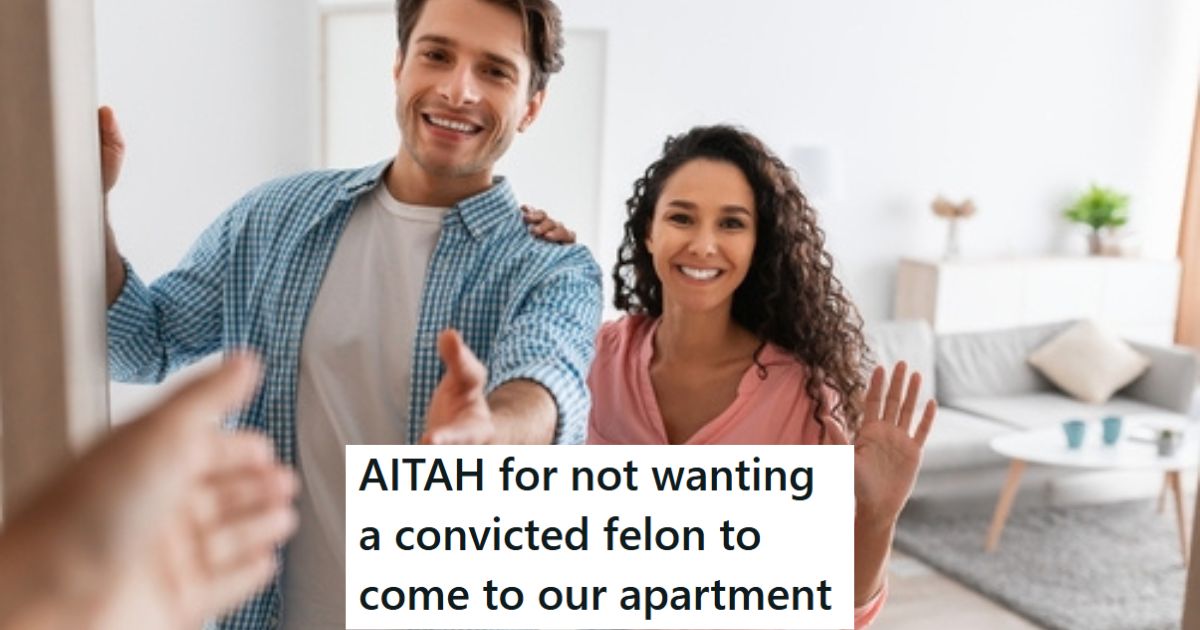 Couple welcoming someone to their home
