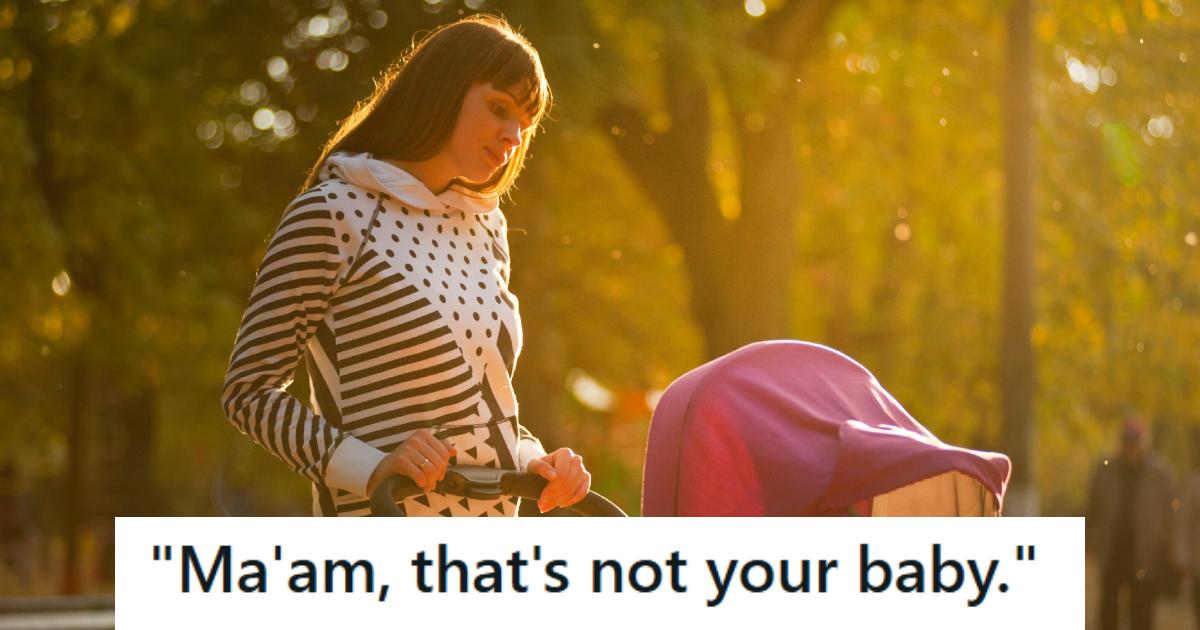 Woman staring lovingly at her baby in a stroller