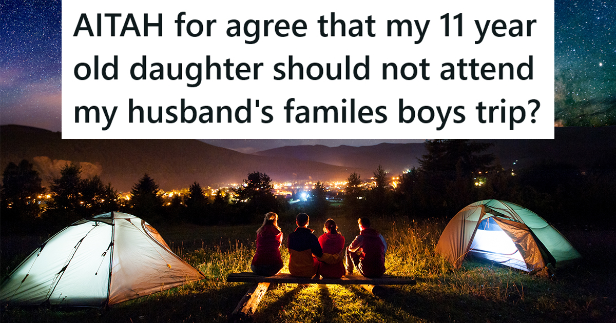 four people camping at night