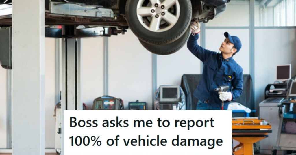Worker inspecting a car