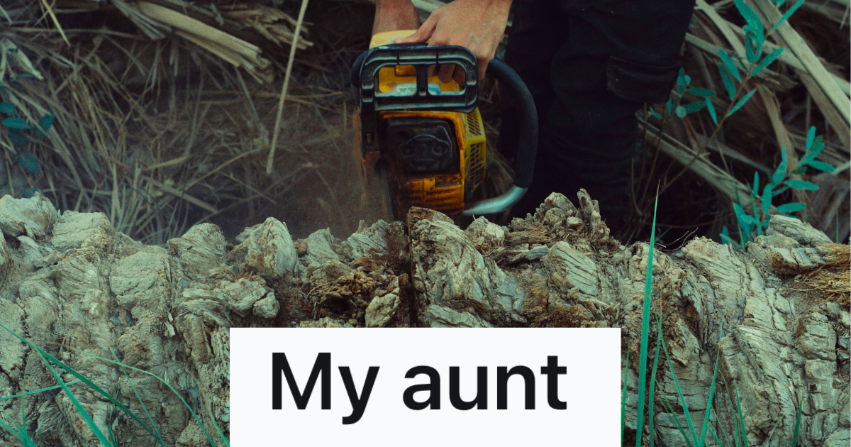 man chopping down a tree with chainsaw