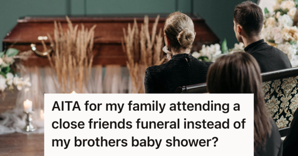 people grieving over a closed casket