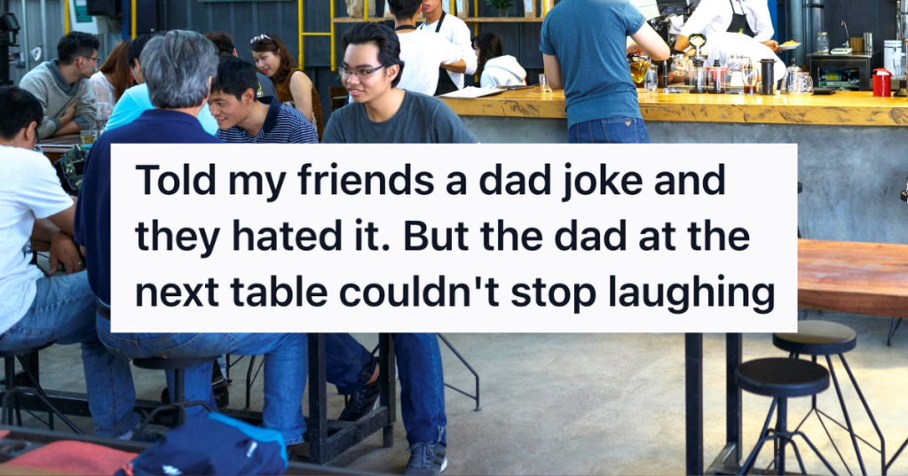 people smiling at a crowded restaurant