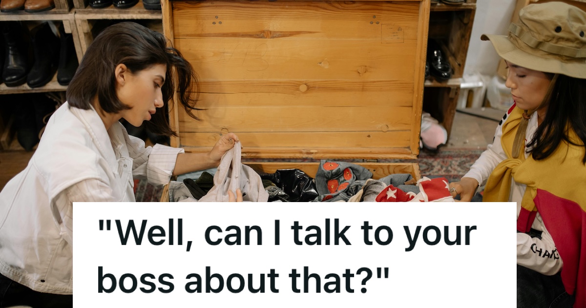 women going through bin at the thrift store