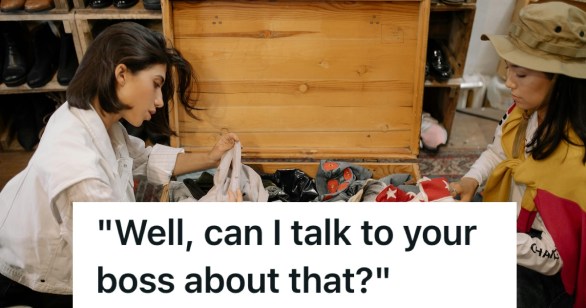 women going through bin at the thrift store