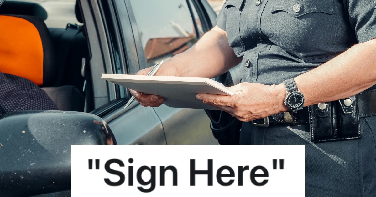 police officer giving a driver a ticket