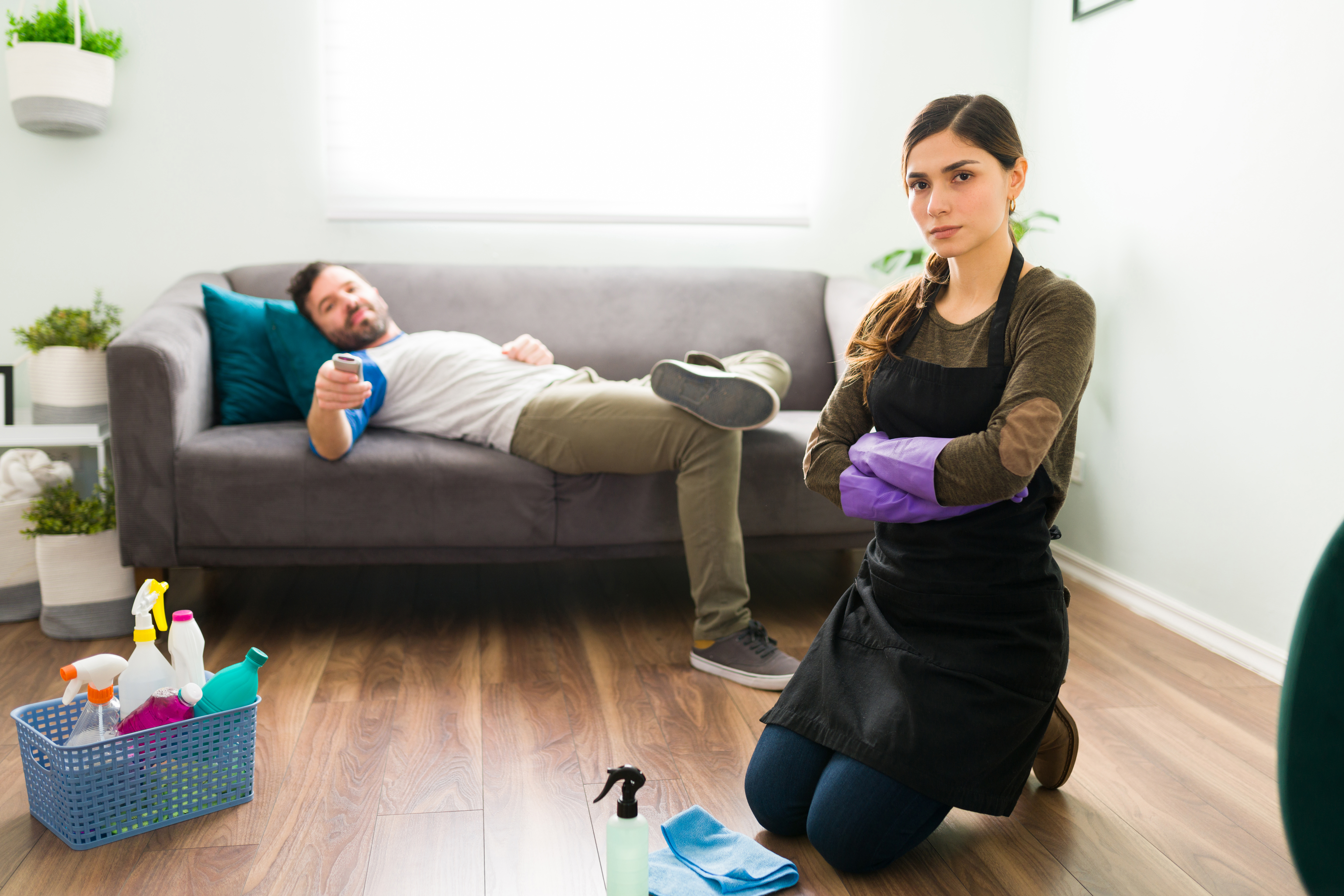 hardworking woman angry at lazy man