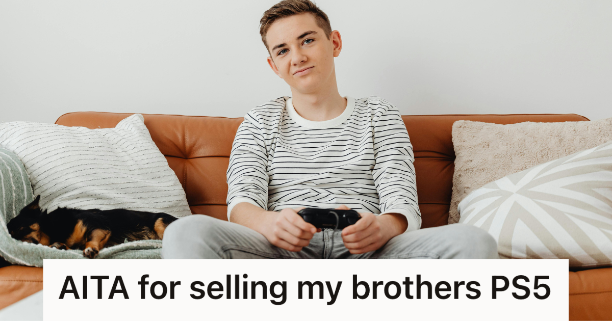 She Heard Her Little Brother Make An Insulting Joke About Women While Playing The PS5 She Bought Him, So She Sold It The Very Next Morning teenager playing video games on the couch