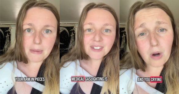 woman talking about her broken arm