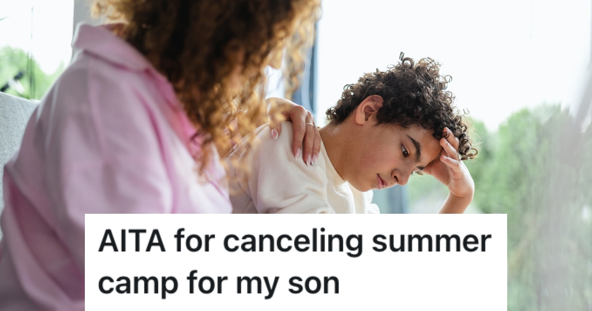 woman talking to her son