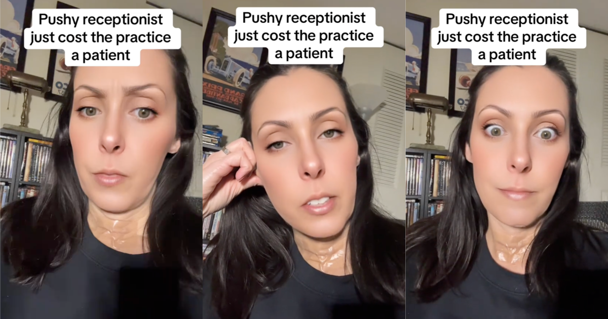 woman talking her eye doctor