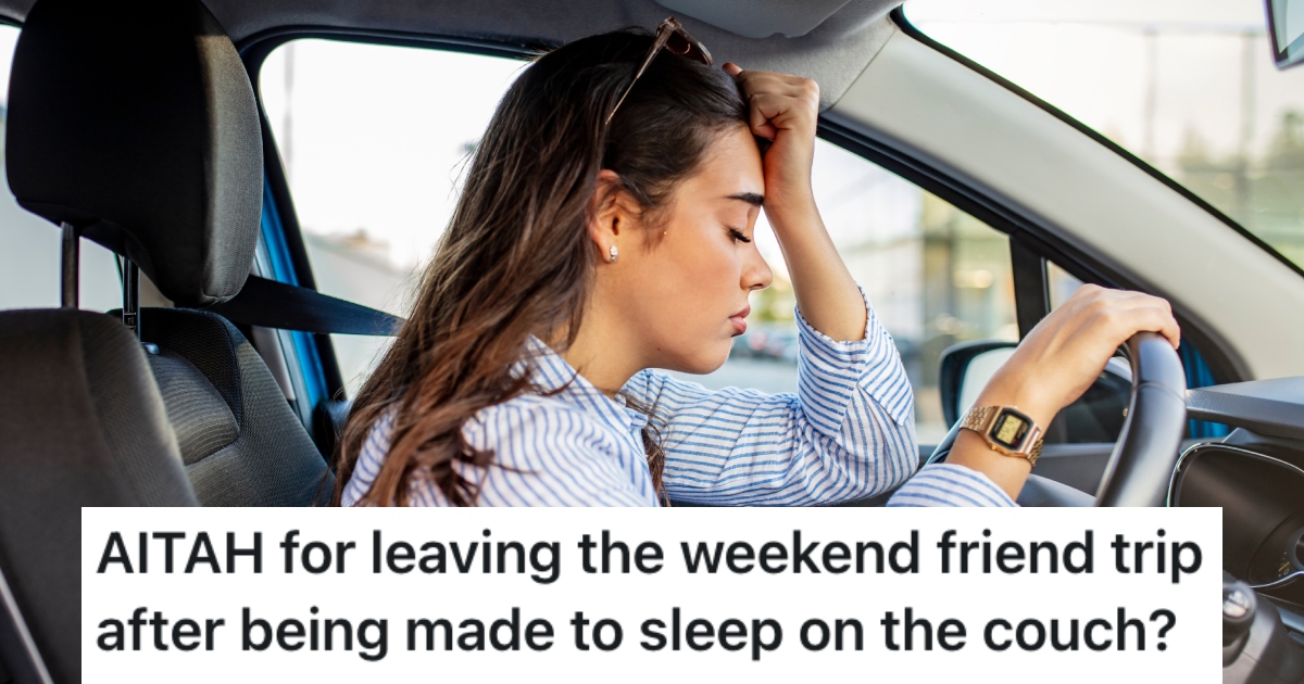 Her Friend Invited Other People To A Weekend Get Together, But Told Her She Had To Sleep On A Couch The Whole Time, So She Left and Drove Home woman sitting in a car