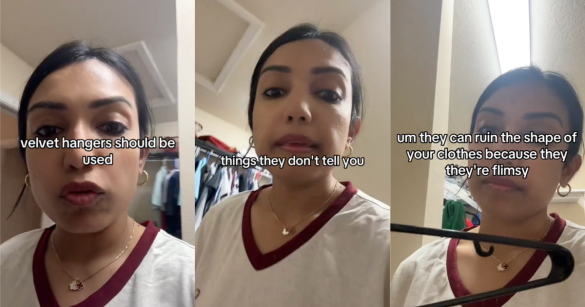 woman talking about hangers