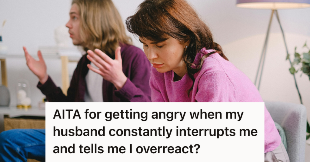 woman looking stressed with man talking behind her