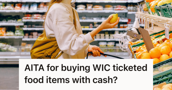 woman picking up a lemon from the grocery store