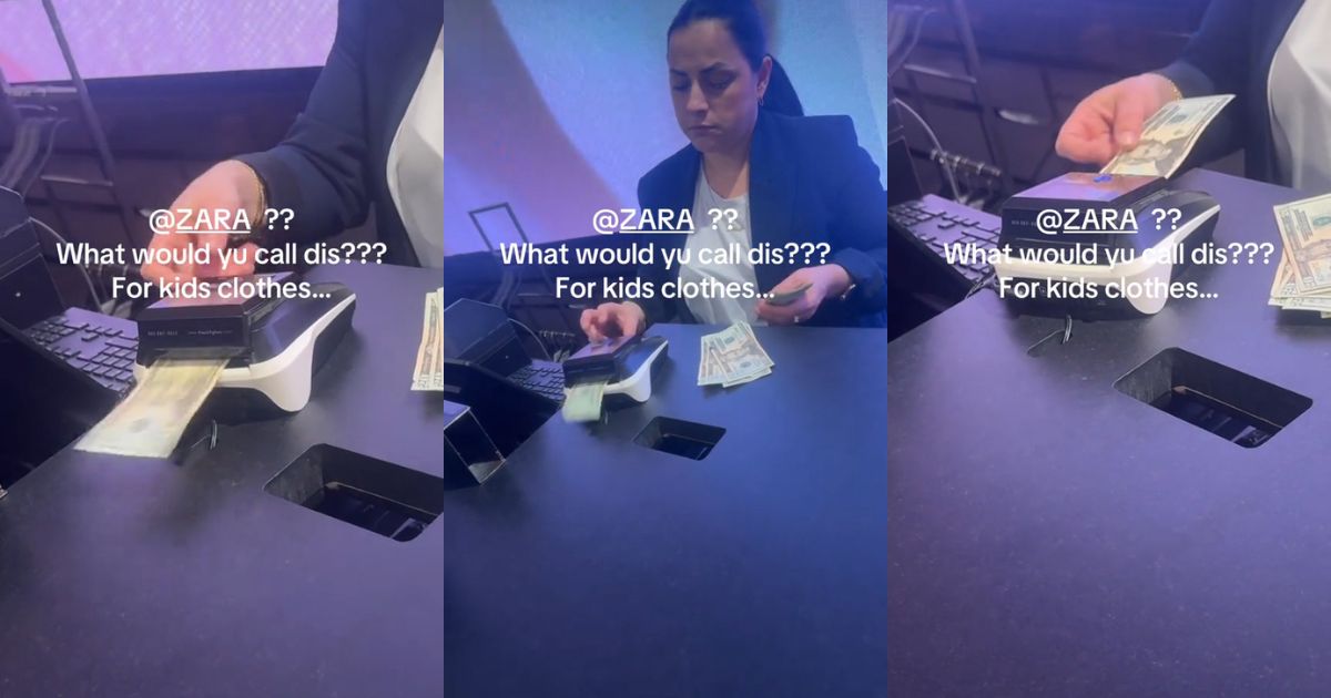 A cashier scanning bills at checkout