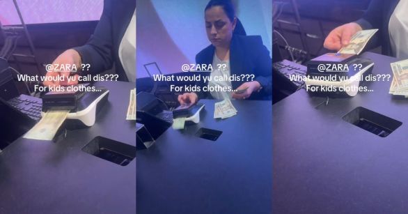 A cashier scanning bills at checkout