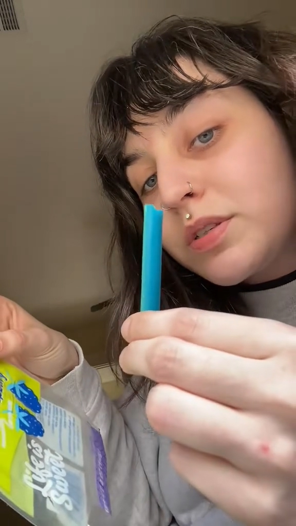 Angela discussing "natural blue raspberry" ingredient