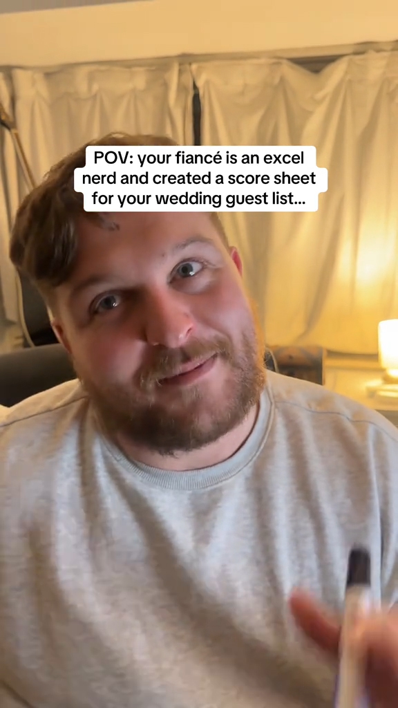 Kate's fiance going over their wedding spreadsheet