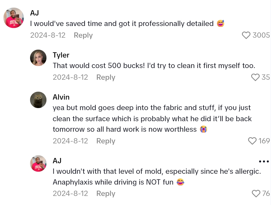 2025 08 16 22 23 58 A Guy Spilled Blue Cheese In His Car And A Day Later It Was Covered In Mold. Now Hes Trying To Get It Out Because Hes Highly Allergic, But Nothing Is Working.