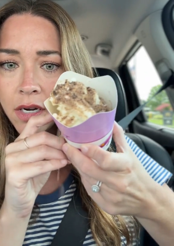 Lauren Presley in her car with a McFlurry