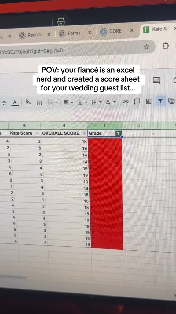 Kate's fiance going over their wedding spreadsheet