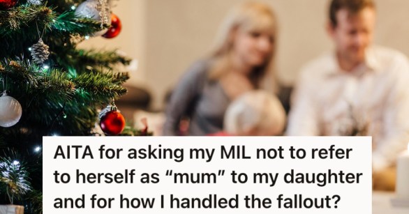 Two parents and a baby by a Christmas tree