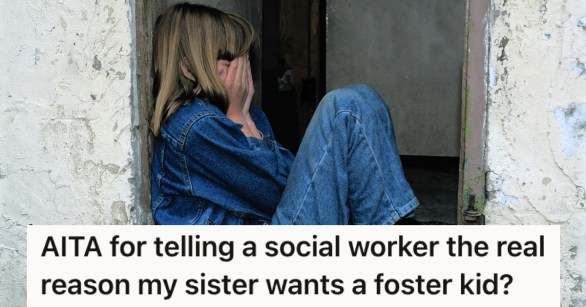 A child in denim crying in a doorway