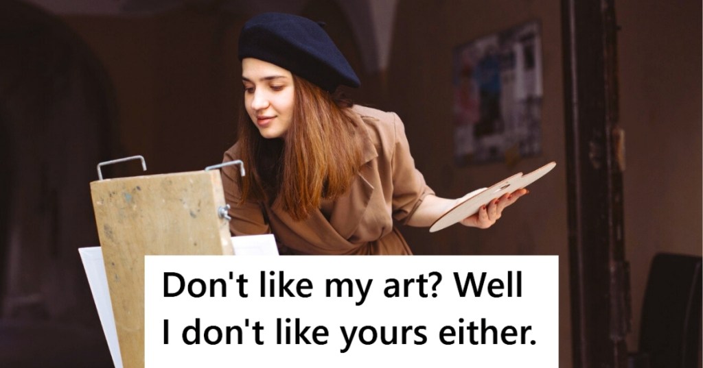 Woman painting wearing beret