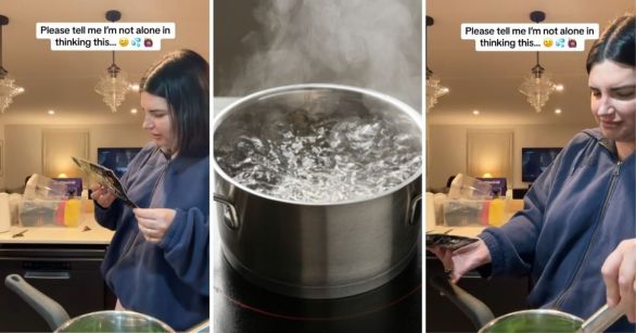 Woman figuring out how to boil water