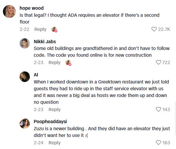 Comment 1 92 Restaurant Customer Asked To Use The Elevator After A Meal Due To Her Disability, But The Wait Staff Was Rude And May Have Violated The ADA