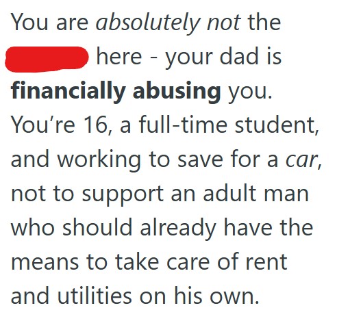 Comment 2 50 Dad Kept Charging Her More And More Money Until She Was Hardly Keeping Any For Herself, So She Decided To Quit Her Job, And Now Dad Is Getting Upset