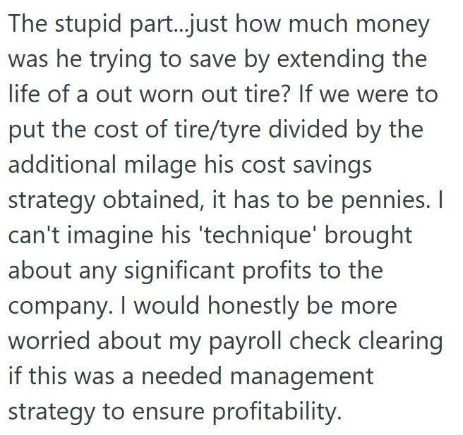 Comment 2 69 Traveling Printer Repair Engineer Kept Complaining That The Tires On The Company Car Were Bald, But His Manager Refused To Replace Them, So He Refused To Drive