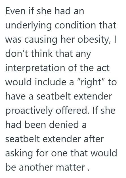 Comment 4 22 Overweight Passenger Told A Flight Attendant She Was Humiliating Her By Not Offering A Seatbelt Extender, And Making Her Ask For One