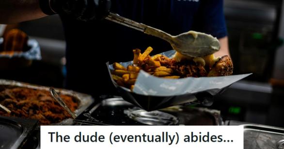 Deli worker serving up food to a waiting customer
