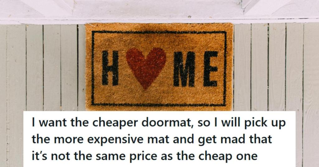 New doormat that says "Home" on the porch