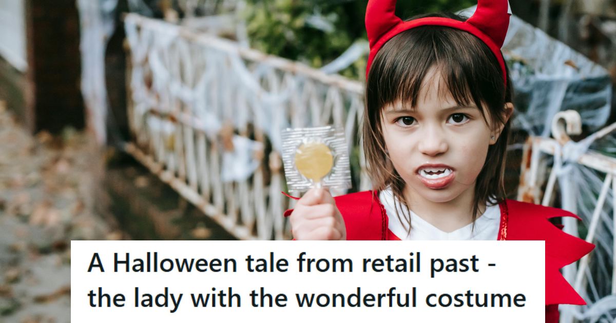 Little kid dressed up like a red devil for Halloween