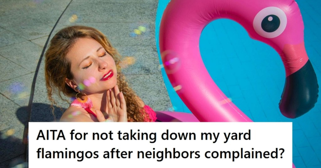 Woman with flamingo buoy