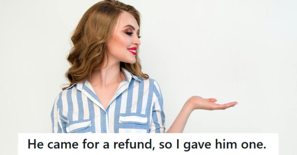 Pretty woman feeling pretty proud after dealing with angry customer