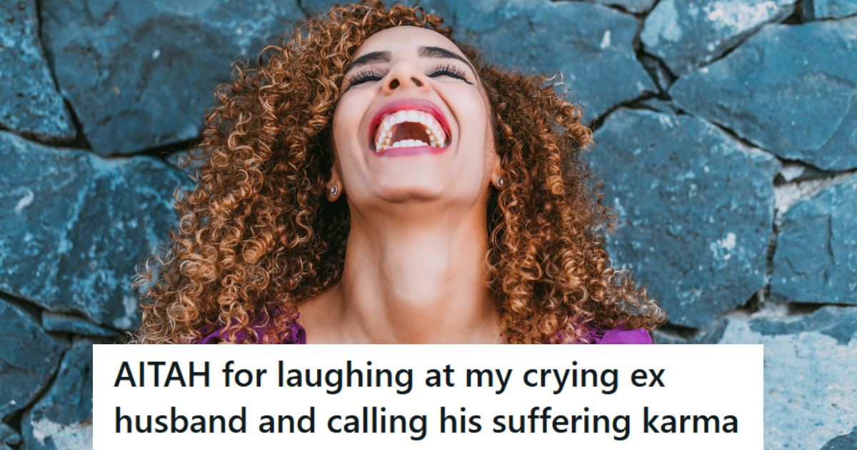 Woman throwing her head back and laughing at her ex's nerve